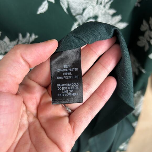 LuLu's Green White Floral Mini Dress XL Long Sleeve Bow Detail Fall - Picture 6 of 7